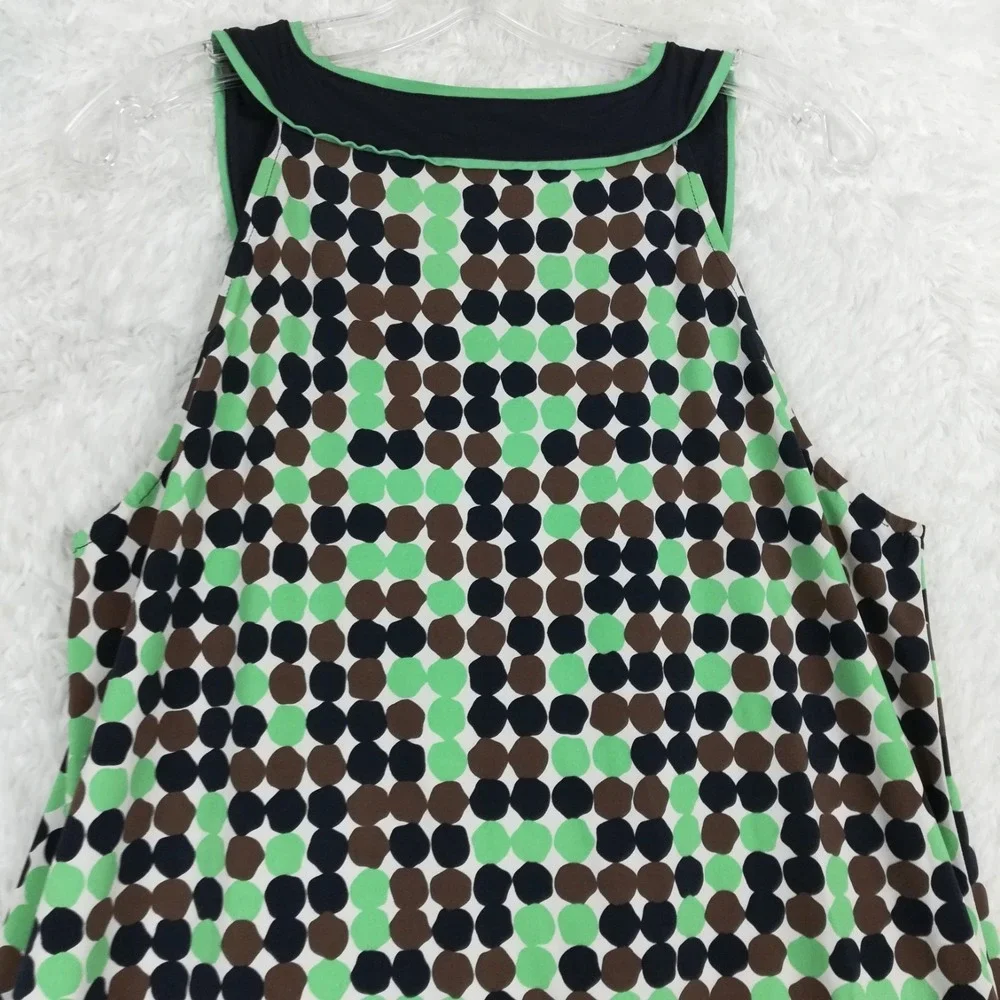 BCBG Maxazria‎ Womens Dress Tent Sleeveless Green Navy Polkadot Pockets Mini L